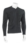 Crew Neck Long Sleeve Zip Front Cardigan with Pockets - Ribbed Waistband and Cuffs