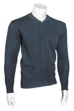 Crew Neck Long Sleeve Zip Front Cardigan with Pockets - Ribbed Waistband and Cuffs