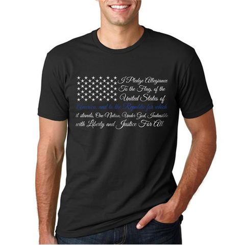 T-Shirt - Pledge of Allegiance Thin Blue Line Flag