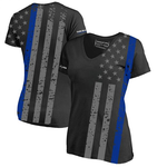 Women's Athletic V-Neck T-Shirt - All-Over, Thin Blue Line